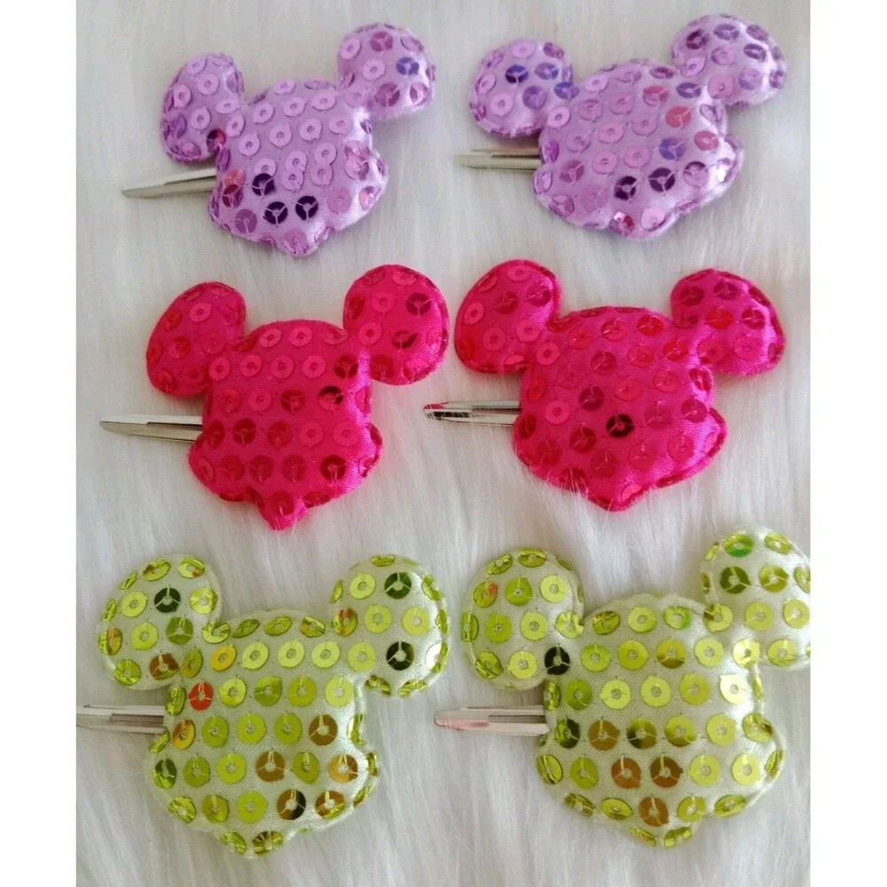 Girl's Lot Of 6 Mickey Mouse Sequin Hair Clips Girl's Accessories Colorful New